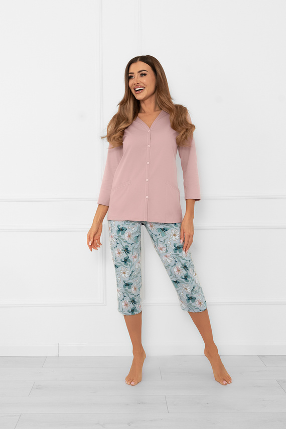 Női pizsama Sekwoja - pamut, 3/4 ujjú és nadrágos, gombokkal Italian Fashion