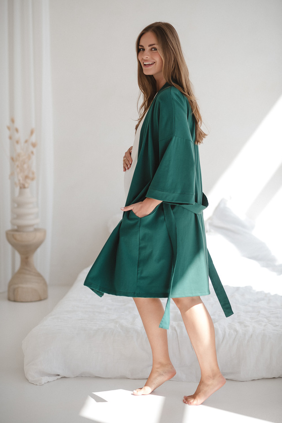 Milk&Love kismama köpeny üvegzöld - pamut elasztánnal, kényelmes, 7/8-as ujjú, pamut, elasztánnal