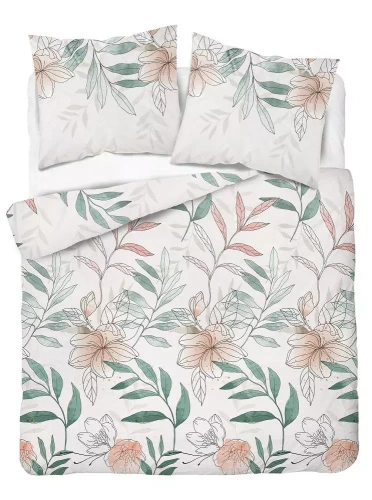 4457 A Home Satin Pościel satynowa kwiaty Detexpol biały/zielony