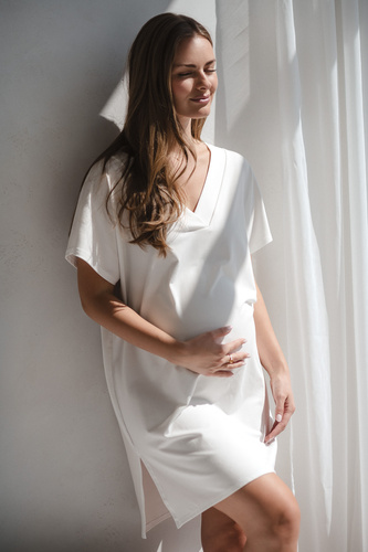 Moon Terhességi és szoptatási hálóing Milk&Love - krémszínű viszkóz, túlméretezett | lengyel minőség