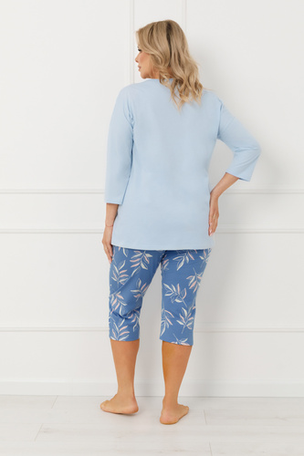 Női pizsama Erula Italian Fashion pamut trikó 3/4 plusz méret-kék
