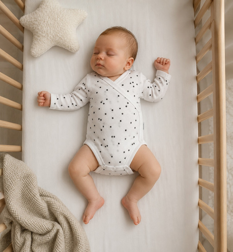 Mamatti BD16226 átlapolós baba body hosszú ujjú csillagokkal