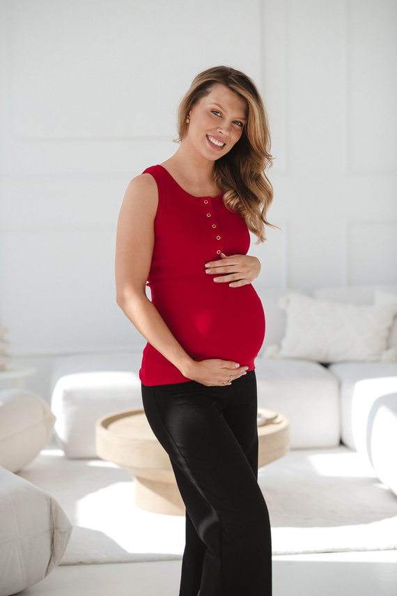 Kismama és szoptatós top Tummy Milk&Love bordázott pamut red