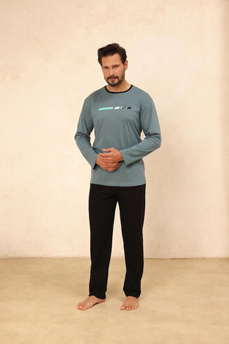 Regina 494 zöld- férfi hosszú ujjú pamut pizsama, klasszikus szabású