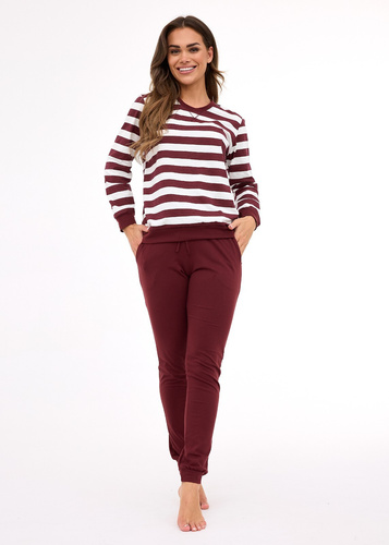 635/468 Cornette Molly 3 női pizsama | Pamut, ekrü-barna csíkos, zsebes nadrág | Pamut, ekrü-barna csíkos, zsebes nadrágok