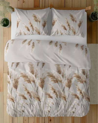 5329 B Pościel satynowa Trawy pampasowe Detexpol szary