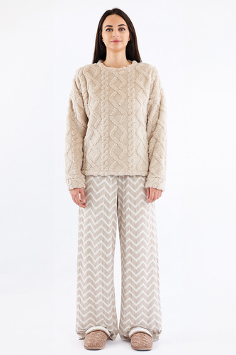 Sofie Női pizsama Sorbetto bézs - meleg sherpa, palazzo, elegáns és puha, elegáns és puha