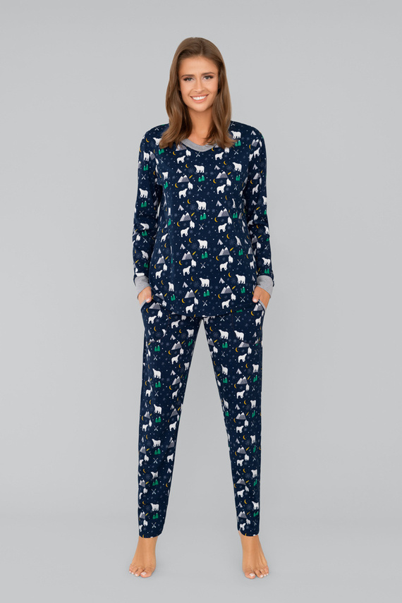 Ava Női hosszú ujjú pizsama és nadrág Italian Fashion - tengerészkék mintás