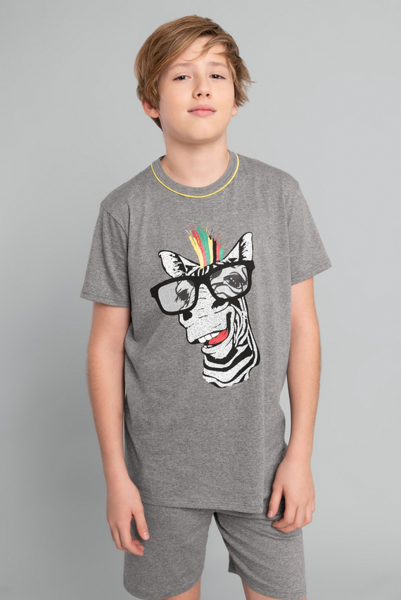 Crazy Boys' rövid ujjú pizsama, nadrág Italian Fashion- medium melange