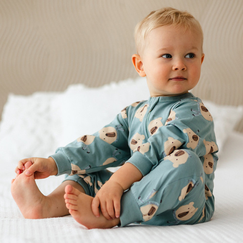 Beary Cool Eevi csecsemő pizsama - zsálya, pamut, láb nélküli, cipzárral zárható