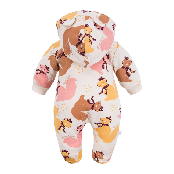 Fluffy Tails Eevi gyermek tréningruha - ekrü, lábakkal és kapucnival, őszi mintával