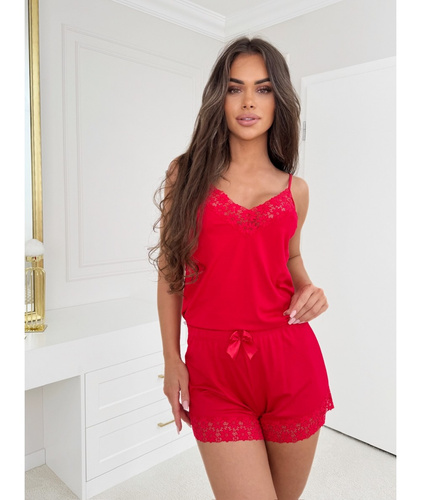 Női pizsama Niki Donna piros - viszkóz, pánt nélküli, könnyű és nőies