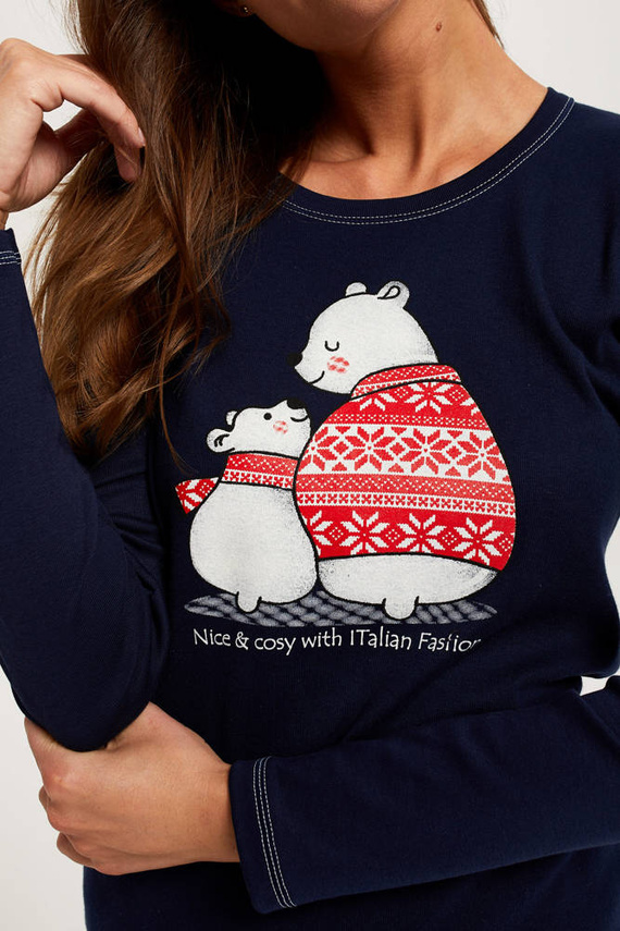 Arktyka Női pizsama hosszú ujjú, hosszú nadrágos olasz divat - tengerészkék/nyomatos