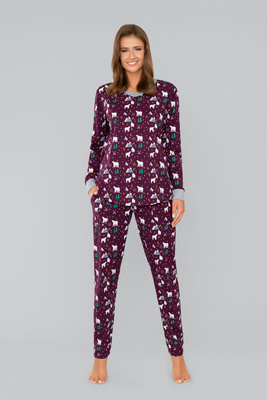 Ava Női hosszú ujjú pizsama és nadrág Italian Fashion- print bordó színben