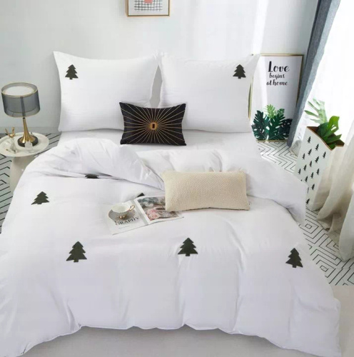 Cuty Christmas mikroszálas karácsonyi ágynemű Spod Igły i Nitki - fehér, 3D applikált zöld karácsonyfával, cipzárral zárható