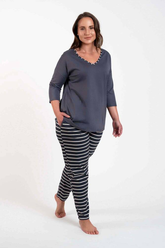 Betty Női pizsama 3/4 ujjú, hosszú nadrágos olasz divat - grafit/grafit nyomtatás