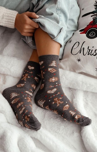 1283-038 Mézeskalács női zokni Milena dark melange - ünnepi, színes, pamut, pamut