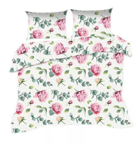 1654N Pamut ágynemű Classic E24 Karo krémszínű virágos levelek- 100% pamut, tartós, színes, 2 darabos szett