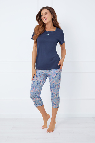 Amara női pizsama rövid ujjú, 3/4 nadrágos olasz divat - tengerészkék/print