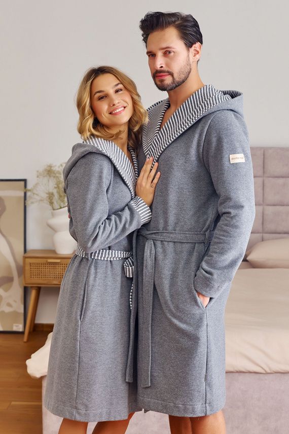 7229 Doctor Nap női köntös - pamut, kapucnival, elegáns szegély - sötétszürke