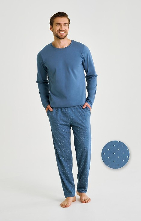 3474 Lorenzo Férfi Taro farmer pizsama - pamut, hosszú nadrág, zsebes, hosszú zsebekkel