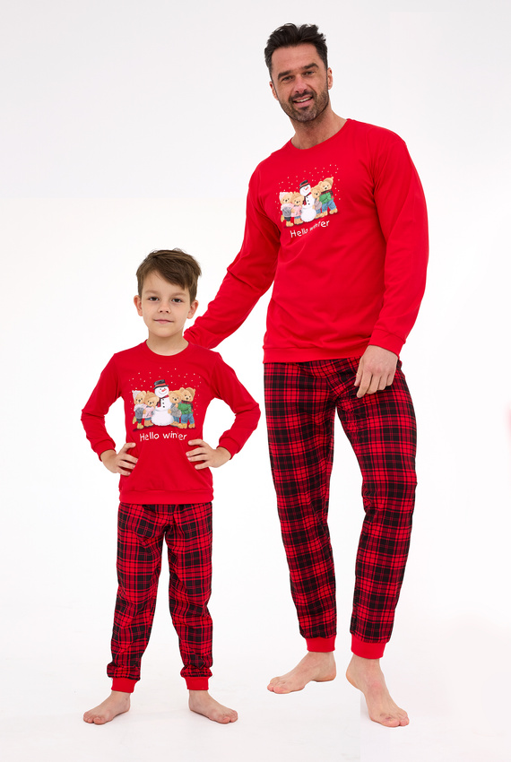 593/171 966/171 Winter Cornette fiú pizsama - karácsonyi, piros, pamut