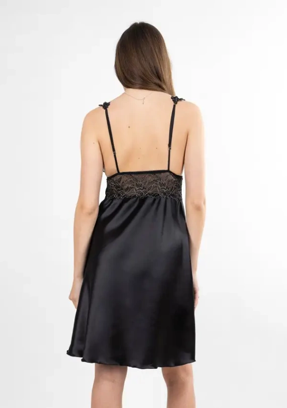 Bea Satin slip by Dkaren - fekete, csipkés felsővel, érzéki és elegáns