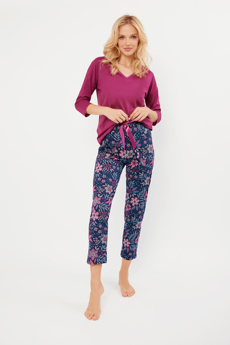 Folk Női pizsama 3/4 ujjú, 7/8 nadrágos olasz divat - szeder/print