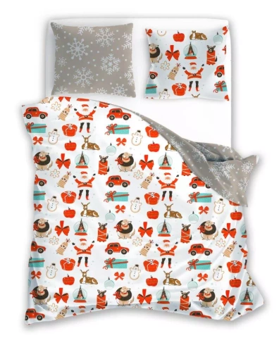 Holly Jolly 004 Faro karácsonyi ágynemű bézs színű - szatén mikroszálas, cipzáras szett