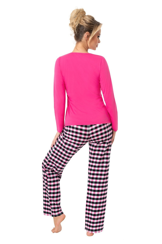 Női pizsama Donna Sleep Long fukszia-pamut, hosszú ujjú, műanyag zacskóba csomagolva