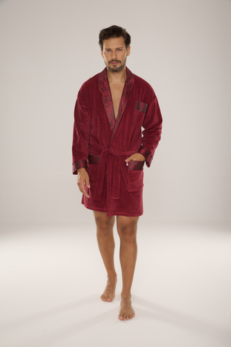 866 Noble Férfi De Lafense velúr fürdőköpeny - rövid, elegáns, pamut - bordó