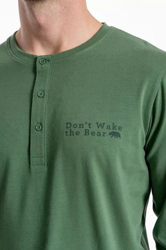 Moraj PDM férfi pizsama 4600-015 zöld - hosszú ujjú pamut pizsama nadrággal