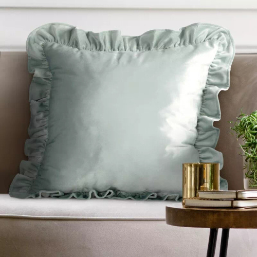 Brenda 45x45 zsályazöld bársony párnahuzat fodorral sage