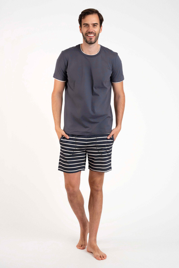 Lars Férfi rövid ujjú pizsama, rövid nadrág Olasz divat - grafit/grafit nyomtatás