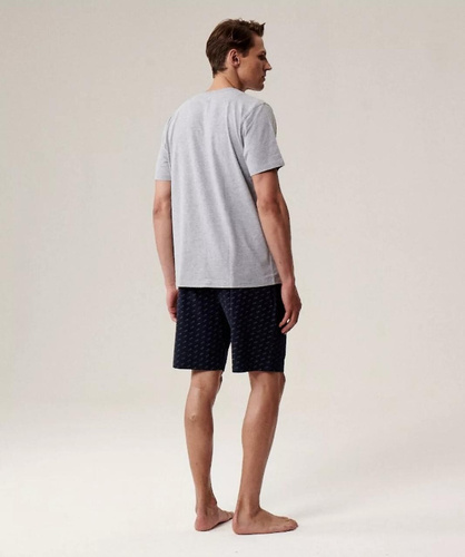 Férfi pizsama NMP-395 - szürke tengerészkék pamut, rövid ujjú, könnyű és kényelmes nyárra