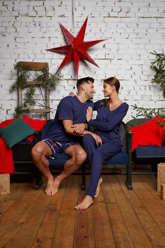 Song Női pizsama hosszú ujjú, hosszú nadrágos olasz divat - tengerészkék