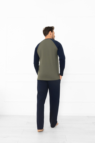 Alexander Férfi pizsama Olasz divat olíva - pamut, hosszú. ujj és nadrág