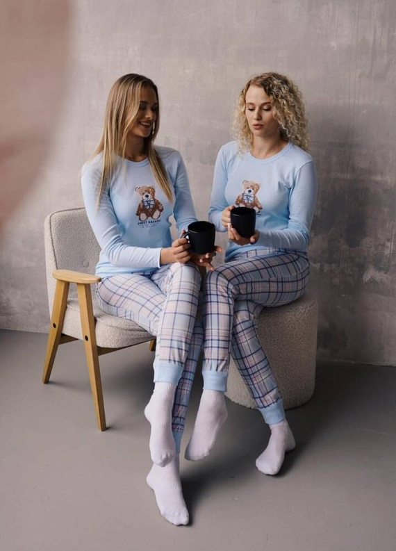 Katrin Női pizsama hosszú ujjú, hosszú nadrág olasz divat - kék/print