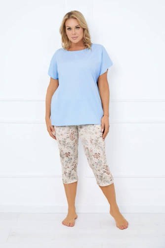 Solita női pizsama rövid ujjú, 3/4 nadrágos olasz divat - kék