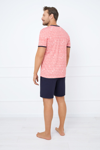 Flota Férfi rövid ujjú pizsama, rövidnadrág Italian Fashion - print piros/kék