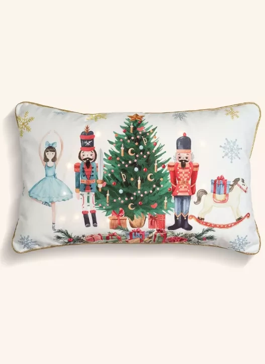 Christmas Time LED karácsonyi párnahuzat BN23 - fehér és zöld, bársony, 12 LED fény, cipzáras, LED-es lámpa