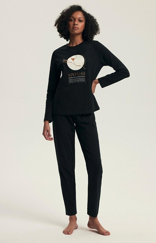 43727 Dairoku Henderson női pizsama fekete - pamut, hossz. ujj és nadrág