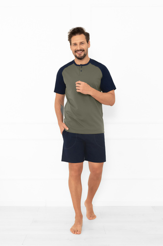 Alexander Italian Fashion férfi pizsama olívazöld - rövid ujjú és rövidnadrág, 100% pamut