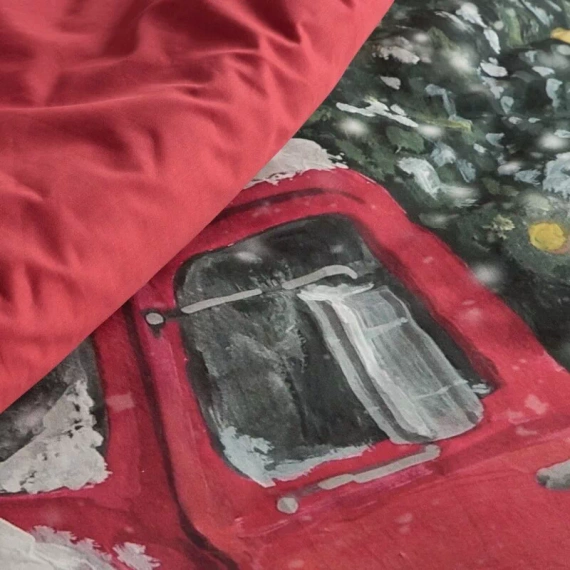 Vinti Eurofirany karácsonyi ágynemű - piros kockás, autó motívummal, 100% pamut