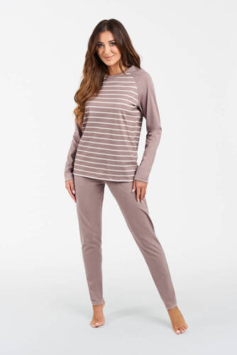 Oda Női hosszú ujjú pizsama, hosszú nadrág Italian Fashion - cappuccino/cappuccino nyomtatással