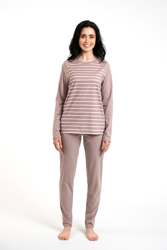 Oda Női hosszú ujjú pizsama, hosszú nadrág Italian Fashion - cappuccino/cappuccino nyomtatással