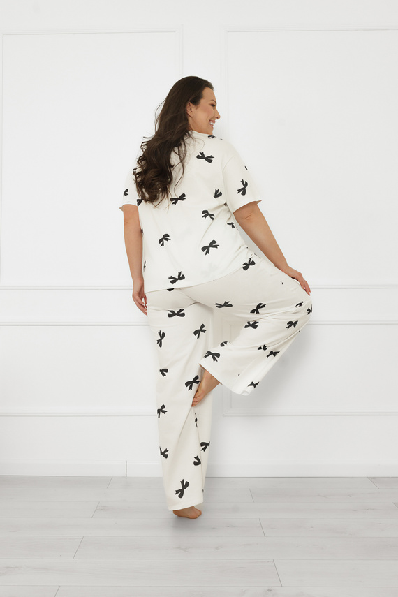 Női pizsama Figaro - ekrü, pamut, rövid ujjú + hosszú nadrág Olasz divat