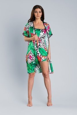 DORITA Női szatén fürdőköpeny olasz divat - print/zöld