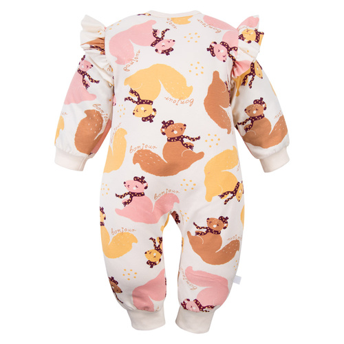 Fluffy Tails Eevi baba pizsama - ekrü, nyomtatott, lábak nélkül, cipzárral, cipzárral