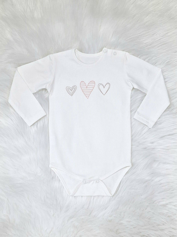Három szív Bambarillo ekrü baba bodysuit - pamut, sztreccs kötött, tökéletes a "BEAR" tréningruhához